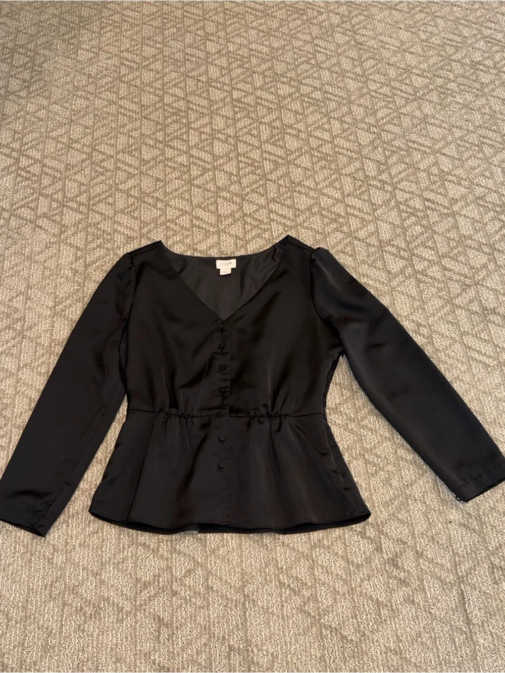 J. Crew Black V-Neck Peplum Button-Front Blouse
